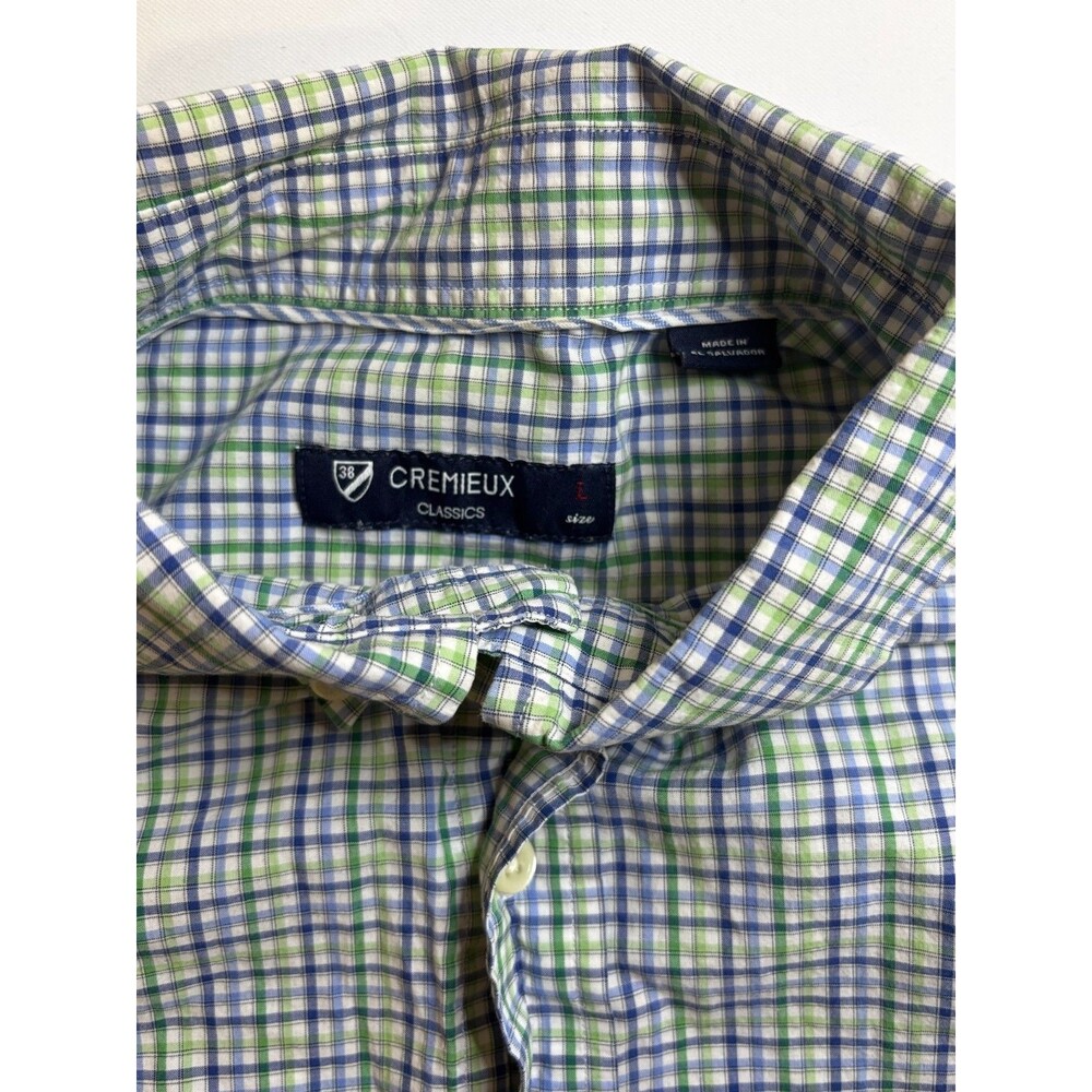 CREMIEUX Classics Men’s Button Up Shirt Large L Check Plaid Blue Green White